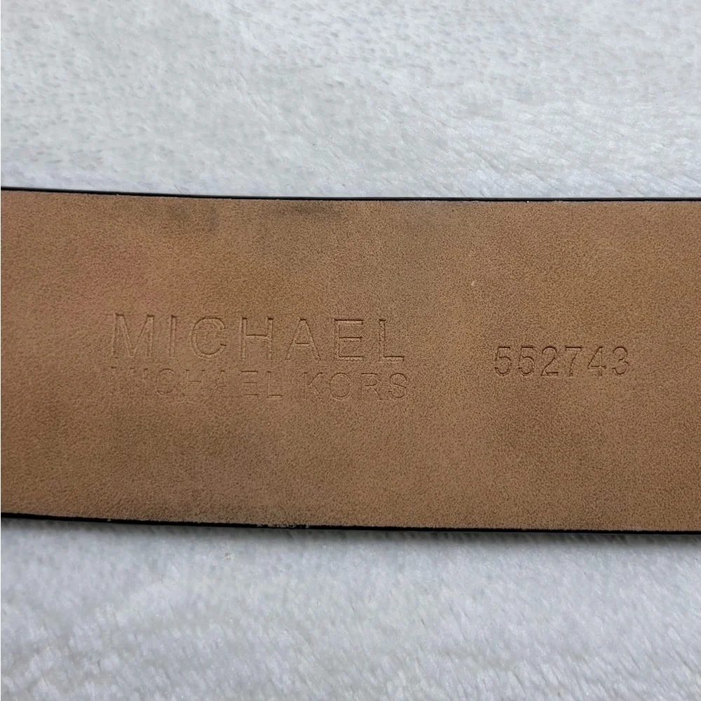 Michael Kors MK Logo‎ Black Synthetic Leather Belt with Gold Buckle